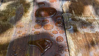 water drops on wood