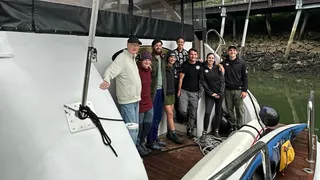 Owner John White, kayakers Sasha Calvey, Nick Heilgeist and Billy White, chef Stephanie Johnson, mate Jonathan Landa, stew Erica Medhurst and Captain Edin Mujanovic