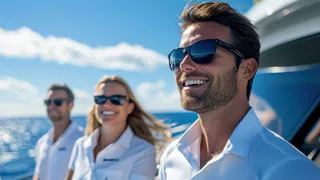Yacht crew member reviewing sea-time records on a digital device, representing Verified Crew's new AIS-based logging platform launched at FLIBS 2026