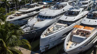 Superyachts on display in the Superyacht Village at the Fort Lauderdale International Boat Show (FLIBS) 2026